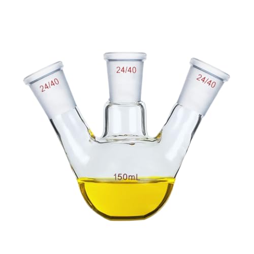 Deschem 150ml 24/40 Flat Bottom Glass Flask Lab Plat-Form Vessel Laboratory Bottle (Four Necks)