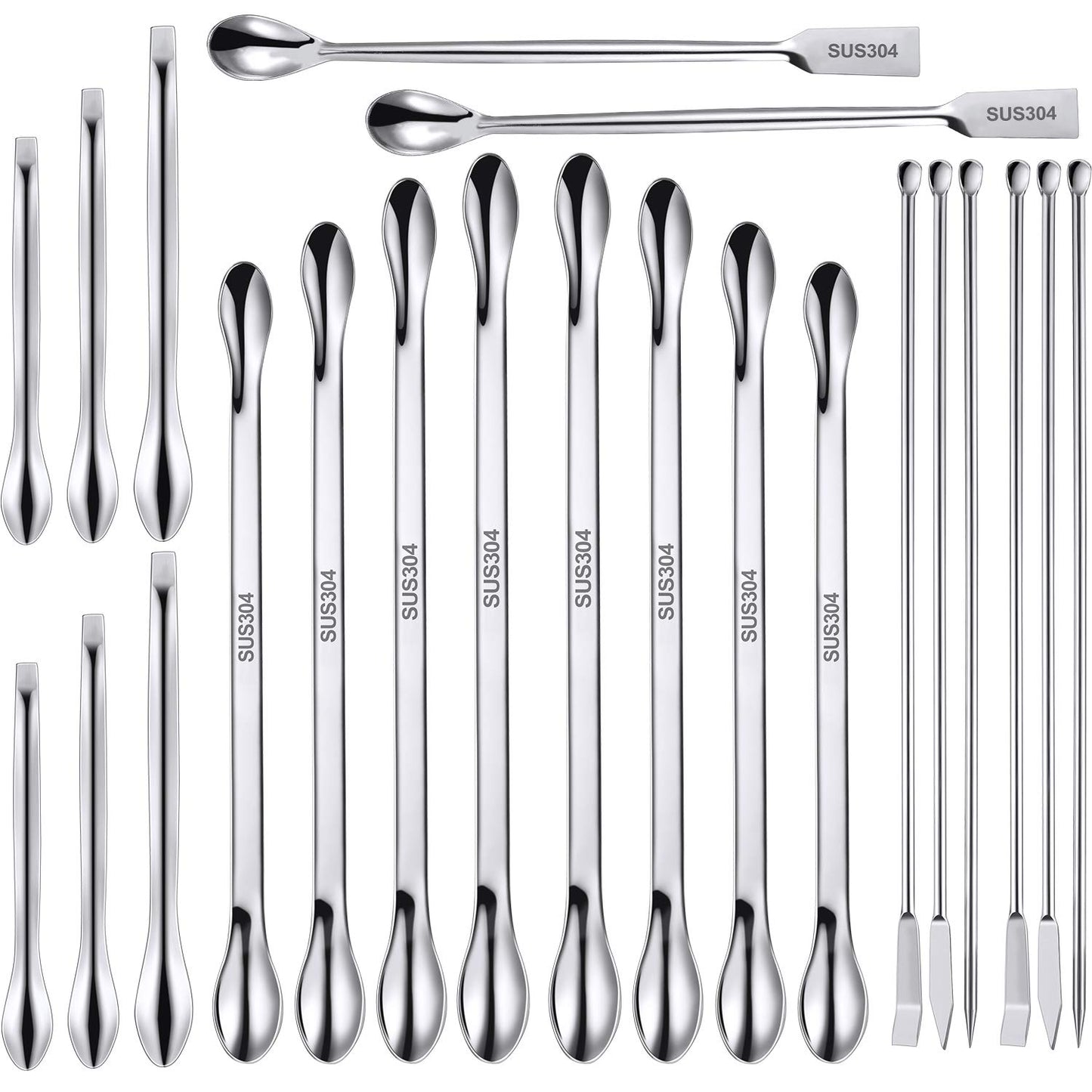 22 Pieces Stainless Steel Lab Spatula Micro Scoop Set Laboratory Sampling Spoon Mixing Spatula for Powders Gel Cap Filler