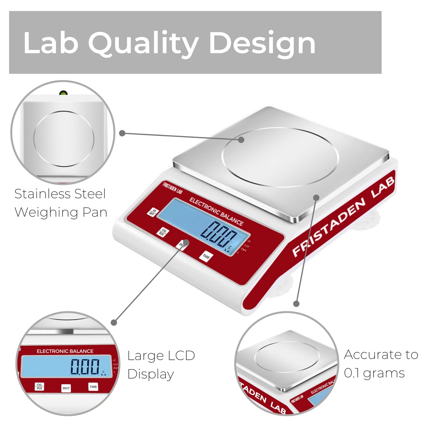 Fristaden Lab Gram Scale, Precision Analytical Balance 2000g x 0.01g, Ideal Industrial & Scientific Equipment, High-Accuracy Digital Scale