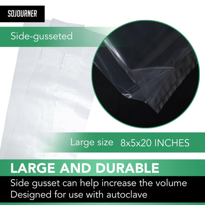 Sojourner Mushroom Grow Bags (50 Pk) - Mushroom Spawn Bags - 6 Mil Thick, Autoclave Bags, with Breathable 0.2 Micron Filter - Grow Mushrooms Supplies, Mushroom Bags Kit