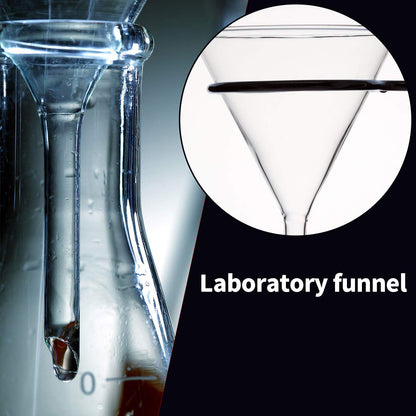 Young4us Glass Funnel Set, 4 Pcs Lab Borosilicate Glass Funnels, 100mm (170mm Length), 75mm (130mm), 50mm (90mm) & 40mm (70mm) Diameter