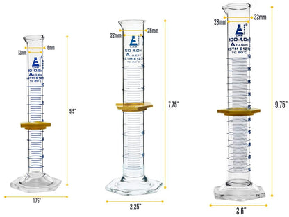 EISCO Laboratory Glassware Set, 9pcs - Includes Beaker Set (3pcs), Erlenmeyer Flask Set (3pcs), ASTM Class A Graduated Cylinder Set (3pc) - Chemistry Glassware - Made of Borosilicate 3.3 Glass