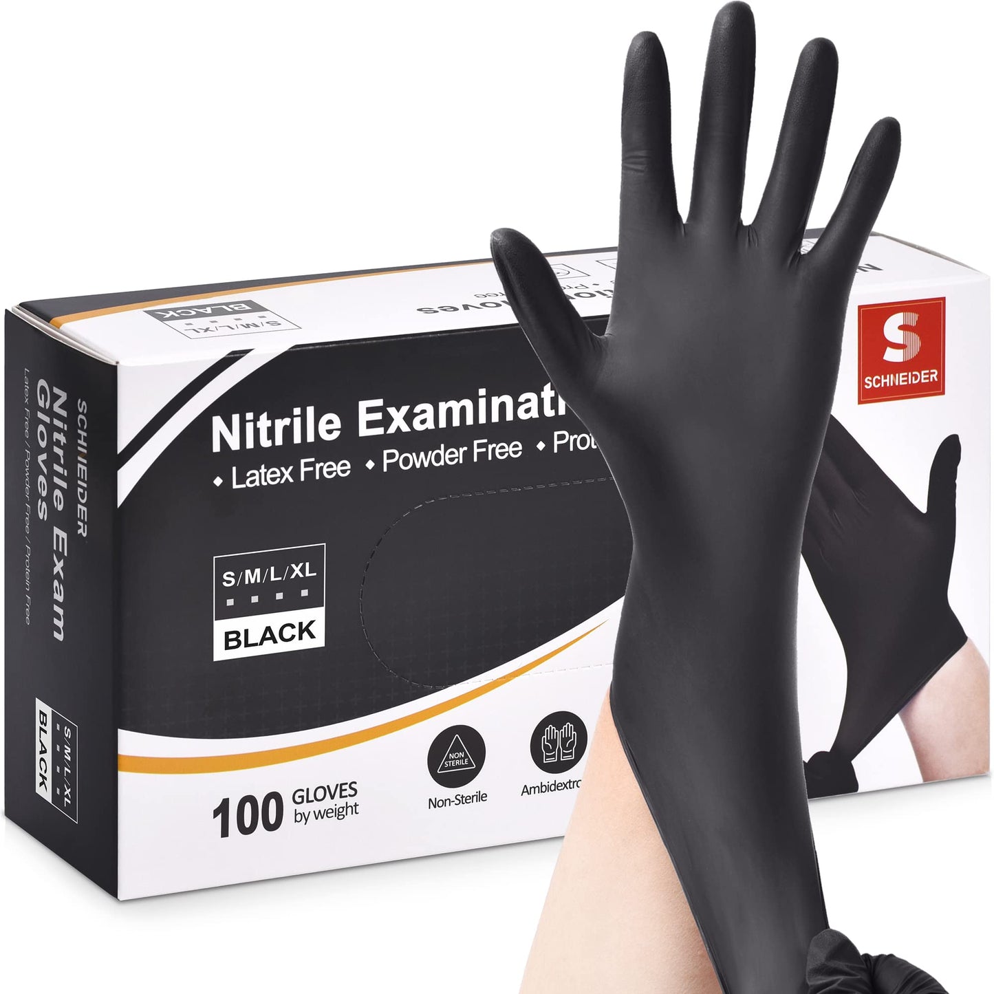 Schneider Nitrile Exam Gloves, Black, XL, 50-ct Box, 4-mil, Latex-Free, Powder-Free, Food-Safe (NBFK7114)