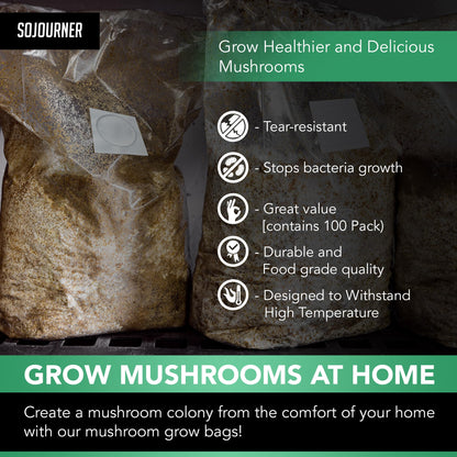 Sojourner Mushroom Grow Bags (50 Pk) - Mushroom Spawn Bags - 6 Mil Thick, Autoclave Bags, with Breathable 0.2 Micron Filter - Grow Mushrooms Supplies, Mushroom Bags Kit