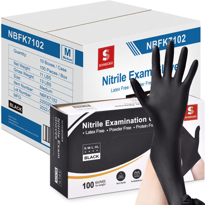 Schneider Nitrile Exam Gloves, Black, XL, 50-ct Box, 4-mil, Latex-Free, Powder-Free, Food-Safe (NBFK7114)