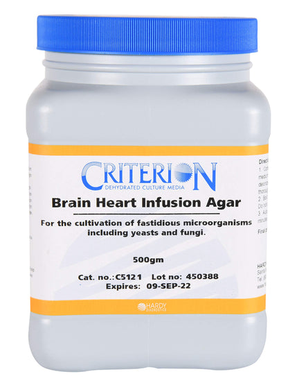 Brain Heart Infusion Agar, Criterion™ Dehydrated Culture Media, 500gm Wide-Mouth Bottle, by Hardy Diagnostics