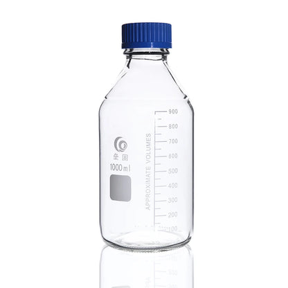 Glass Blue Transparent Reagent Bottle 100/250/500/1000ml Screw Mouth Scale Lab Sampling Bottle Transparent silk mouth bottle - Lab supply international 