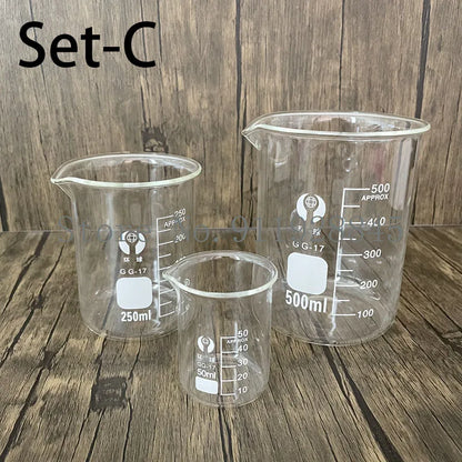 Set A-F Lab Borosilicate Glass Beaker Heat-resist Scaled Measuring Cup of Laboratory Equipment