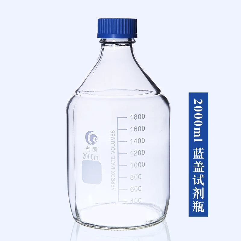 Glass Blue Transparent Reagent Bottle 100/250/500/1000ml Screw Mouth Scale Lab Sampling Bottle Transparent silk mouth bottle - Lab supply international 