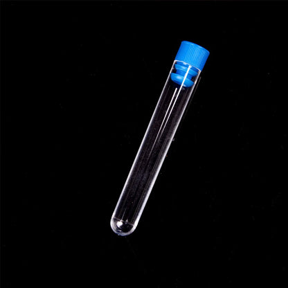 10PCS 12x75mm Lab Clear Plastic Test Tube Round Bottom Tube Vial with Cap Office Lab Experiment Supplies