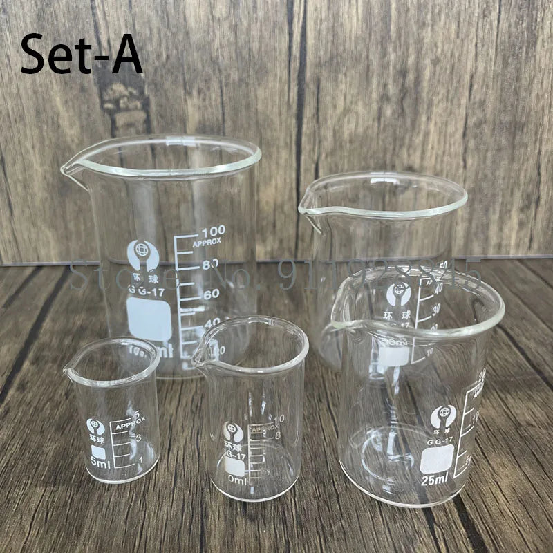 Set A-F Lab Borosilicate Glass Beaker Heat-resist Scaled Measuring Cup of Laboratory Equipment