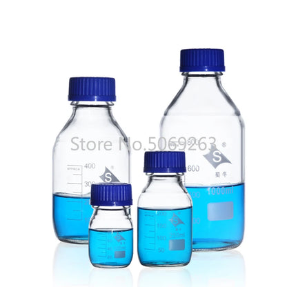 1pcs Capacity 100/250/500/1000ml Glass Reagent Bottle With Blue Screw Cap Medical Laboratory Chemistry Glassware - Lab supply international 