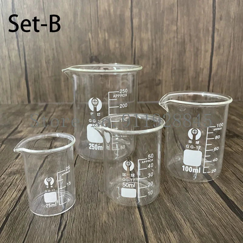 Set A-F Lab Borosilicate Glass Beaker Heat-resist Scaled Measuring Cup of Laboratory Equipment