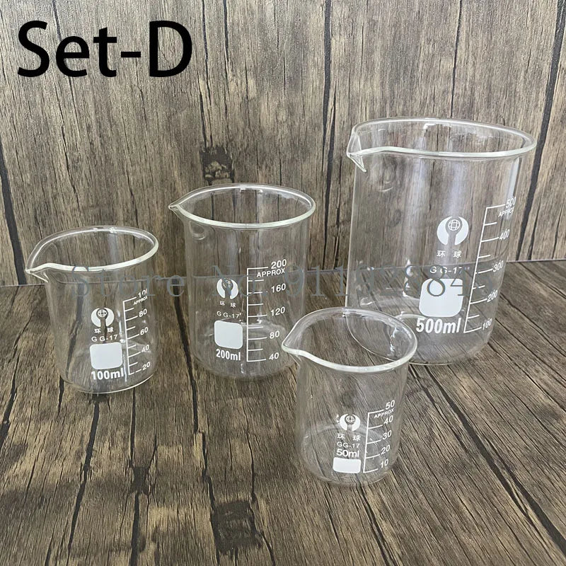 Set A-F Lab Borosilicate Glass Beaker Heat-resist Scaled Measuring Cup of Laboratory Equipment