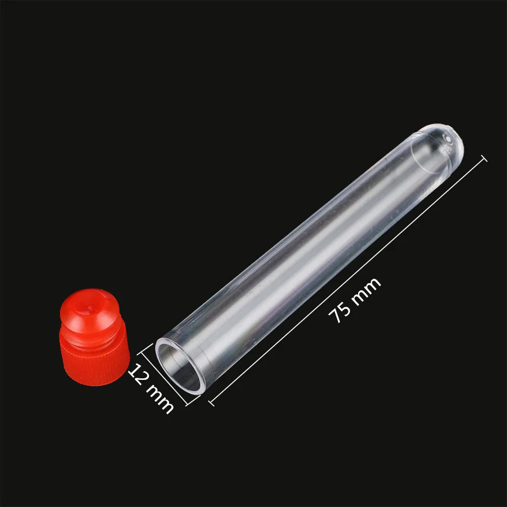 12*75mm Hard Plastic Test Tube with Plug Cap 5ml Disposable Round Bottom Clear Test Tube Laboratory Equipment 5 Pcs
