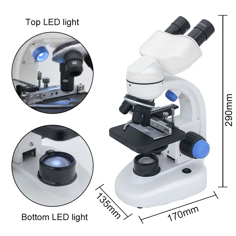 Biological Microscope with Digital Camera Wide-Field Eyepieces 40X-2000X Zoom Binocular Microscopes  Adjustable LED Lighting