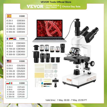 VEVOR Compound Trinocular Microscope 40X-2500/40X-5000X Magnification Lab Microscope with LED Illumination & External Interface