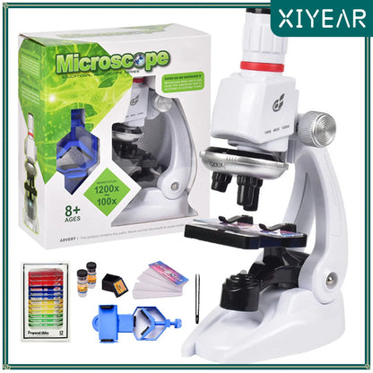 Science Kits For Kids Beginner Microscope With LED 100X 400X 1200X Home School Science Educational Toy Birthday Gift