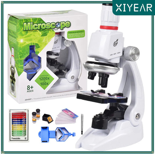 Science Kits For Kids Beginner Microscope With LED 100X 400X 1200X Home School Science Educational Toy Birthday Gift