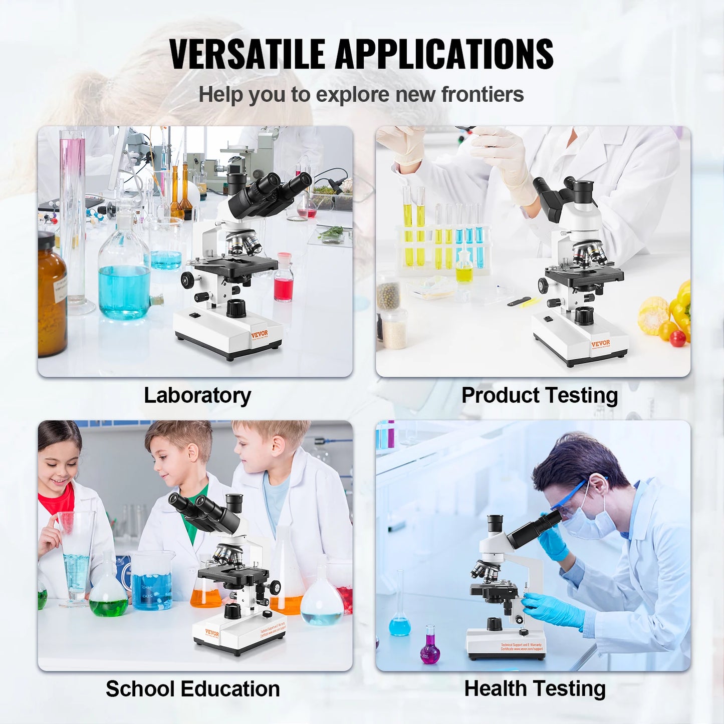 VEVOR Compound Trinocular Microscope 40X-2500/40X-5000X Magnification Lab Microscope with LED Illumination & External Interface