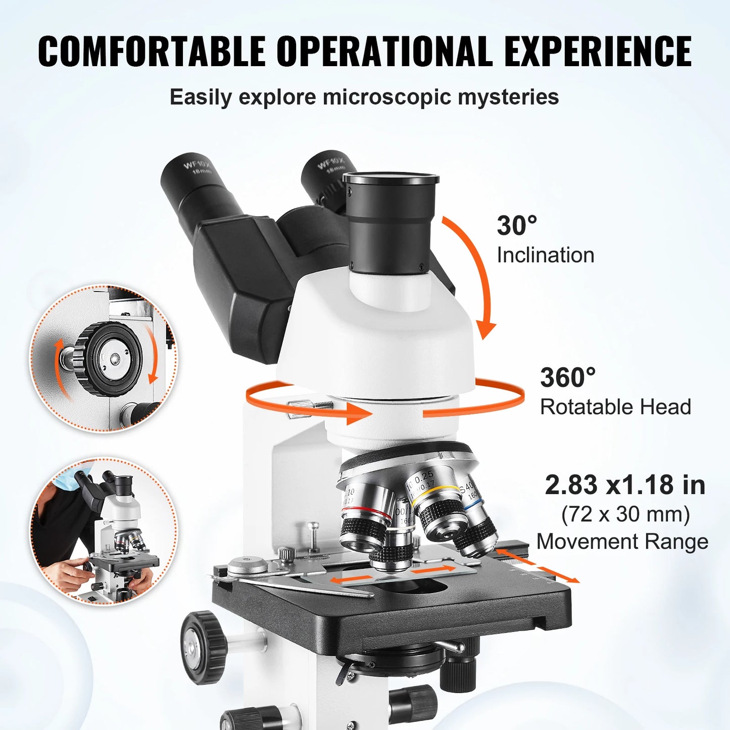 VEVOR Compound Trinocular Microscope 40X-2500/40X-5000X Magnification Lab Microscope with LED Illumination & External Interface