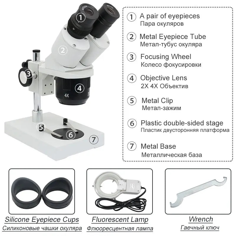 20X 40X Illuminated Industrial Stereo Microscope Soldering Repairing Tool for Mobile Phone Watch Clock Repairing PCB Inspection - Lab supply international 