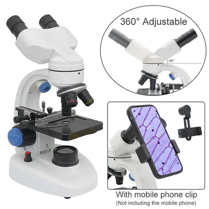 Biological Microscope with Digital Camera Wide-Field Eyepieces 40X-2000X Zoom Binocular Microscopes  Adjustable LED Lighting