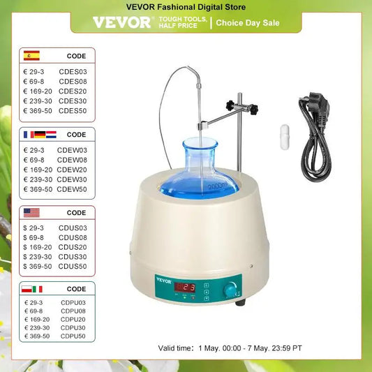VEVOR 0.5L 1L 2L Heating Magnetic Agitador Digital Display Stirrer Hot Plate Vortrx Mixer Shaker Chemical Laboratory W/ Stir Bar