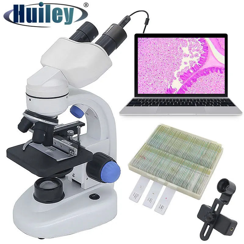 Biological Microscope with Digital Camera Wide-Field Eyepieces 40X-2000X Zoom Binocular Microscopes  Adjustable LED Lighting