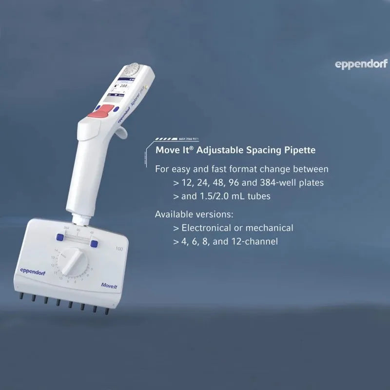 4/6/8 Channel Eppendorf Gas Piston Pipette 15-300/120-1200μL Adjustable Spacing Manual Pipette 360° Rotary Handle Autoclavable