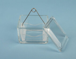 Staining jar with rack and handle made of compressed glass , Endoglassware
